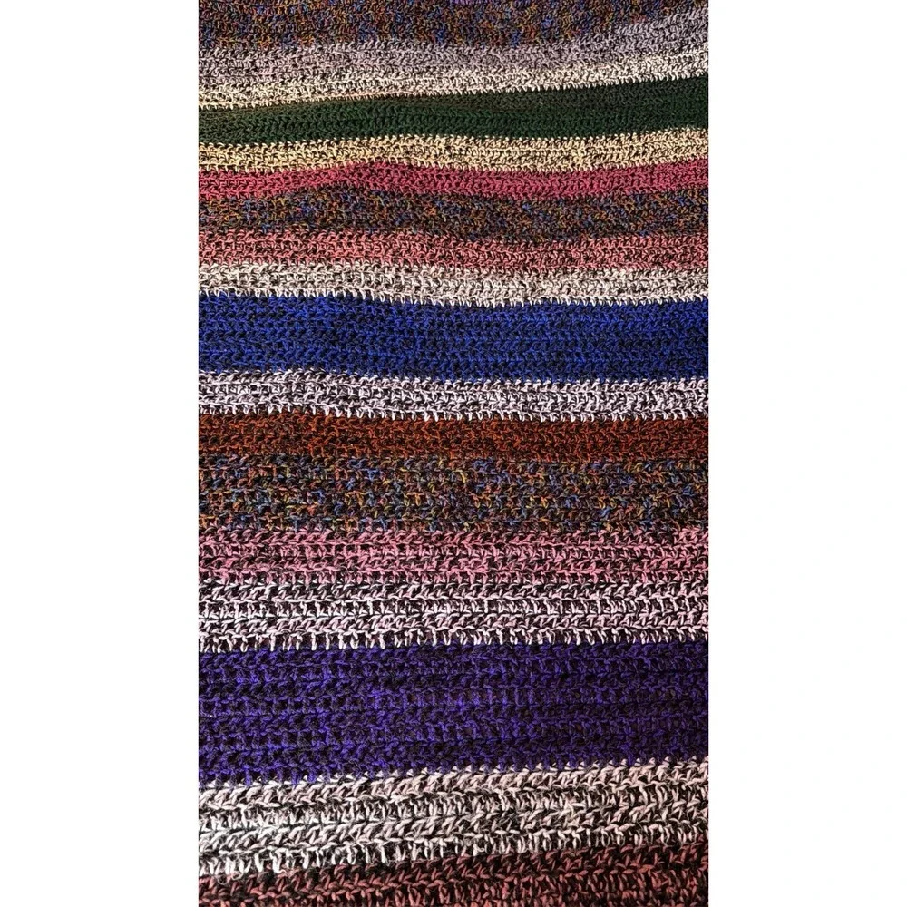 Handmade Vintage Crochet Blanket/Throw Fringed Afghan Beautiful Colorful 75